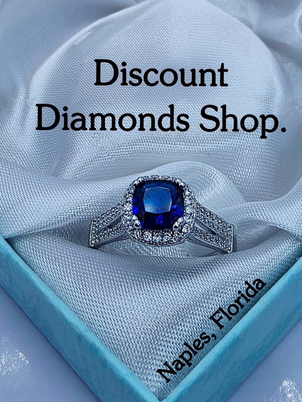 Radiant Cut Blue Sapphire Flanked By Clear White Sapphires on 925 Silver